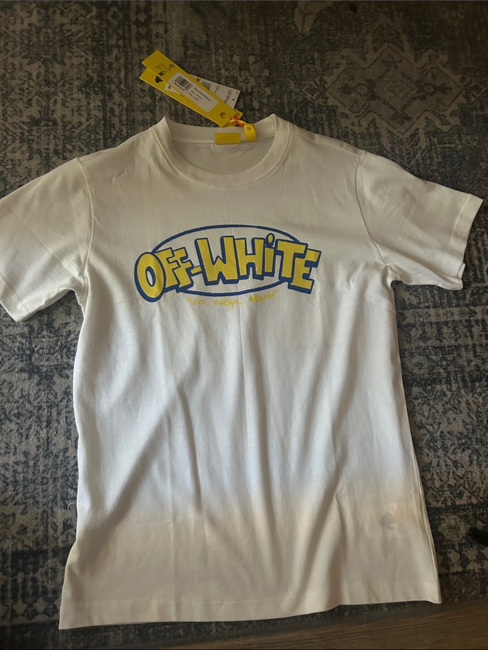Off-White Kids White Tee with Yellow and Blue Logo